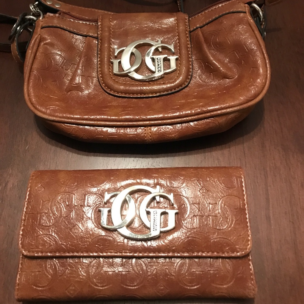 Guess Small Brown Shoulder Bag and Matching Wallet